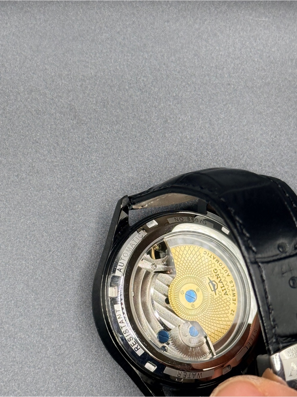 Ailang Automatic Mechanical Open Heart Watch Blue Dial Black Leather - Picture 5 of 8
